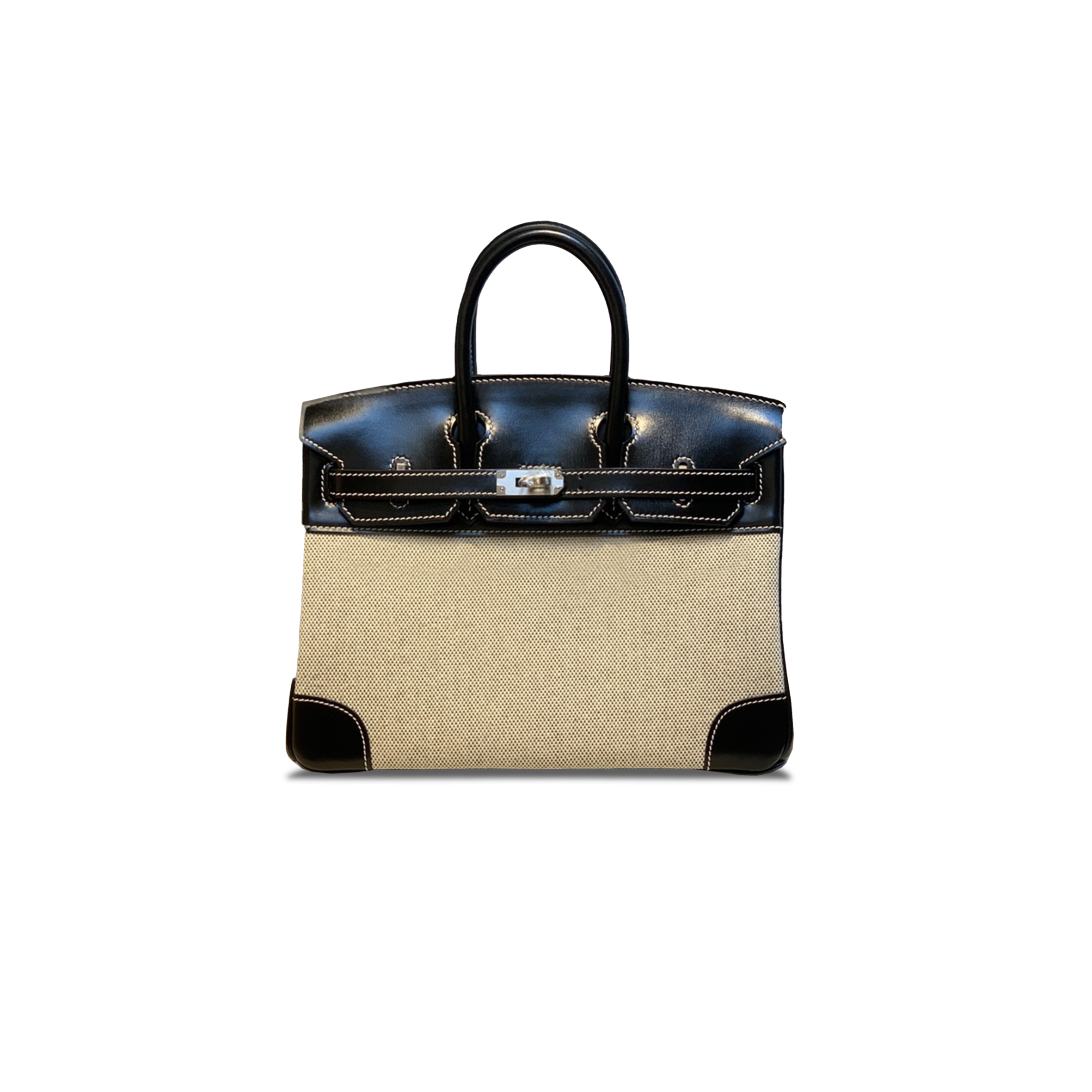 H**mes master birkin 25 black box leather canvas silver buckle h082686ck03 (25*20*13cm)